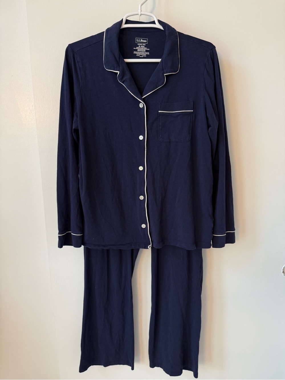 LL Bean Super Soft Shrink-Free Button-Front Long Sleeve Pajama Set Bright Navy - Picture 4 of 16